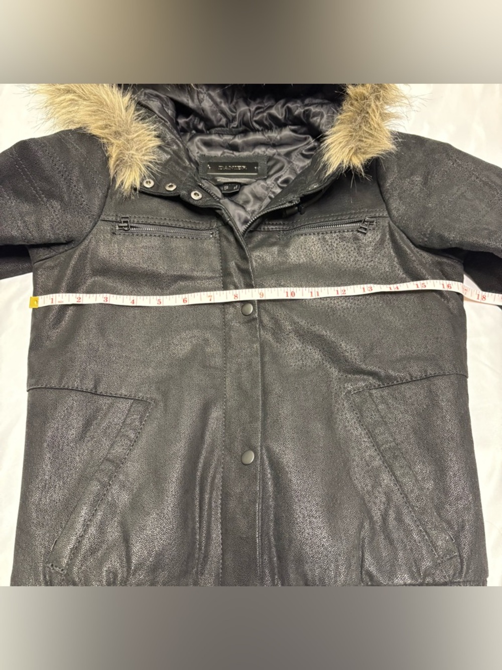 Danier Black Leather Bomber Jacket w/ Faux Fur Hood Y2K Cropped XS 3XS - Picture 6 of 13